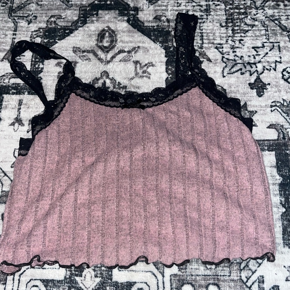 SHEIN Pink and Black Lace Trim Cami